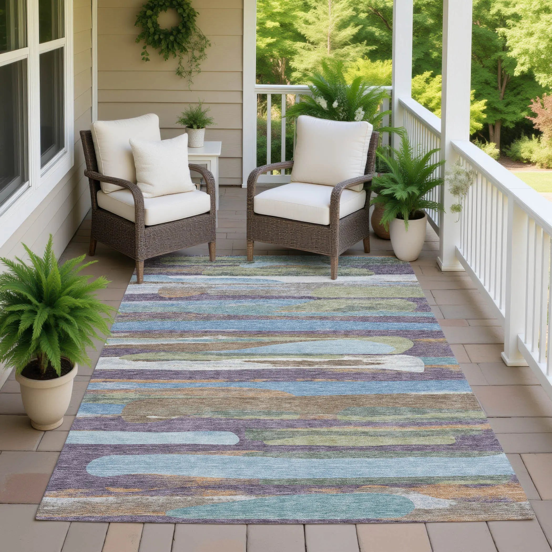 8' X 10' Purple And Green Abstract Washable Indoor Outdoor Area Rug Homeroots Outdoor