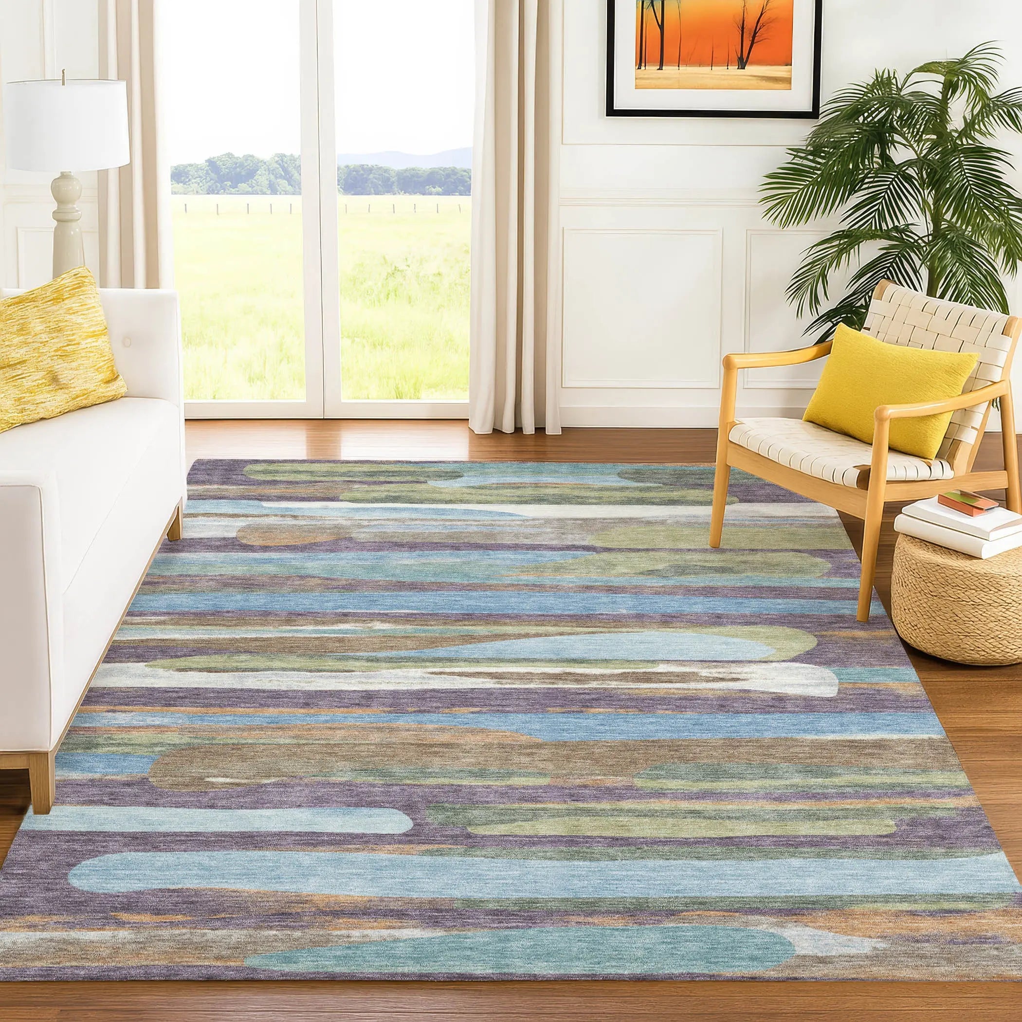 8' X 10' Purple And Green Abstract Washable Indoor Outdoor Area Rug Homeroots Outdoor