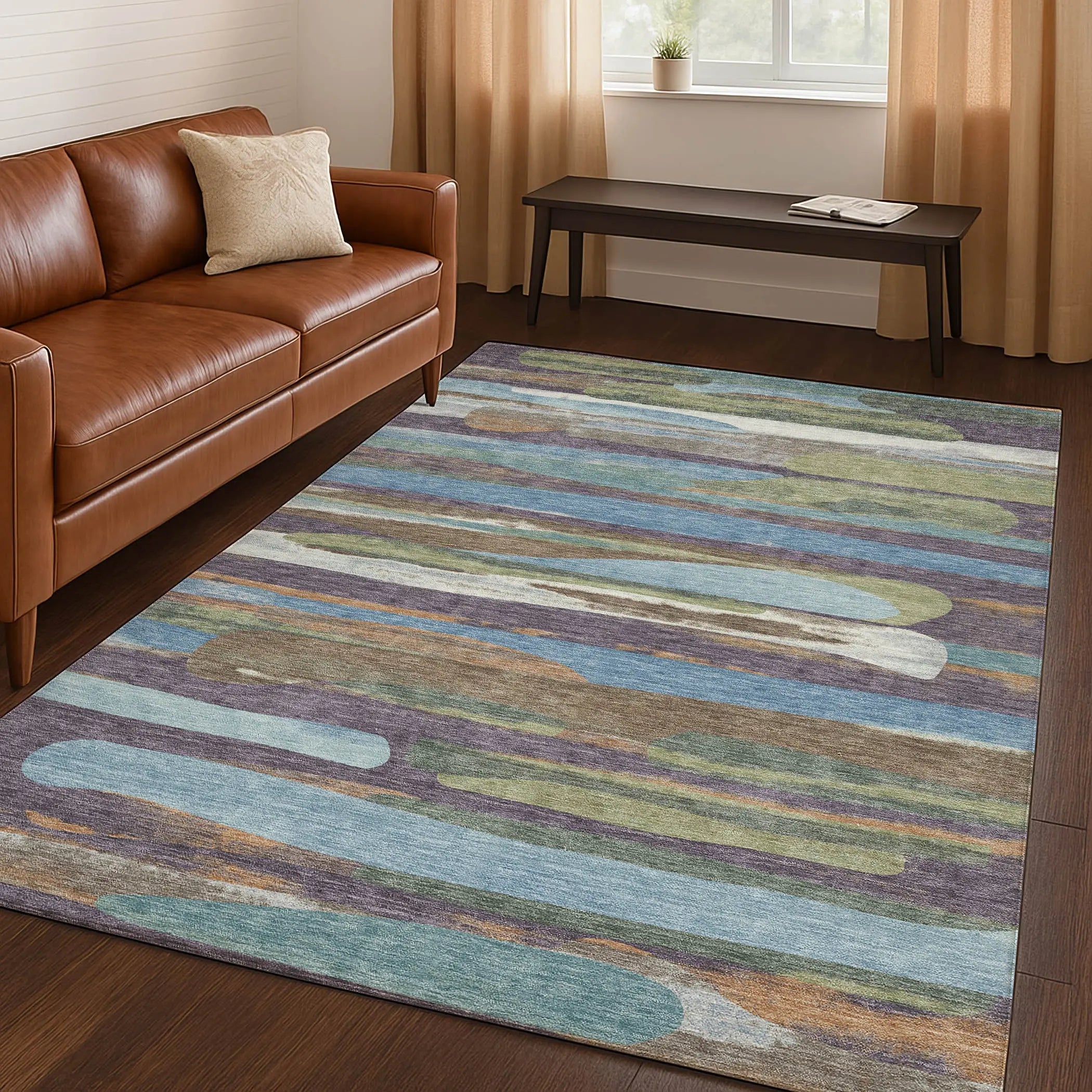 8' X 10' Purple And Green Abstract Washable Indoor Outdoor Area Rug Homeroots Outdoor