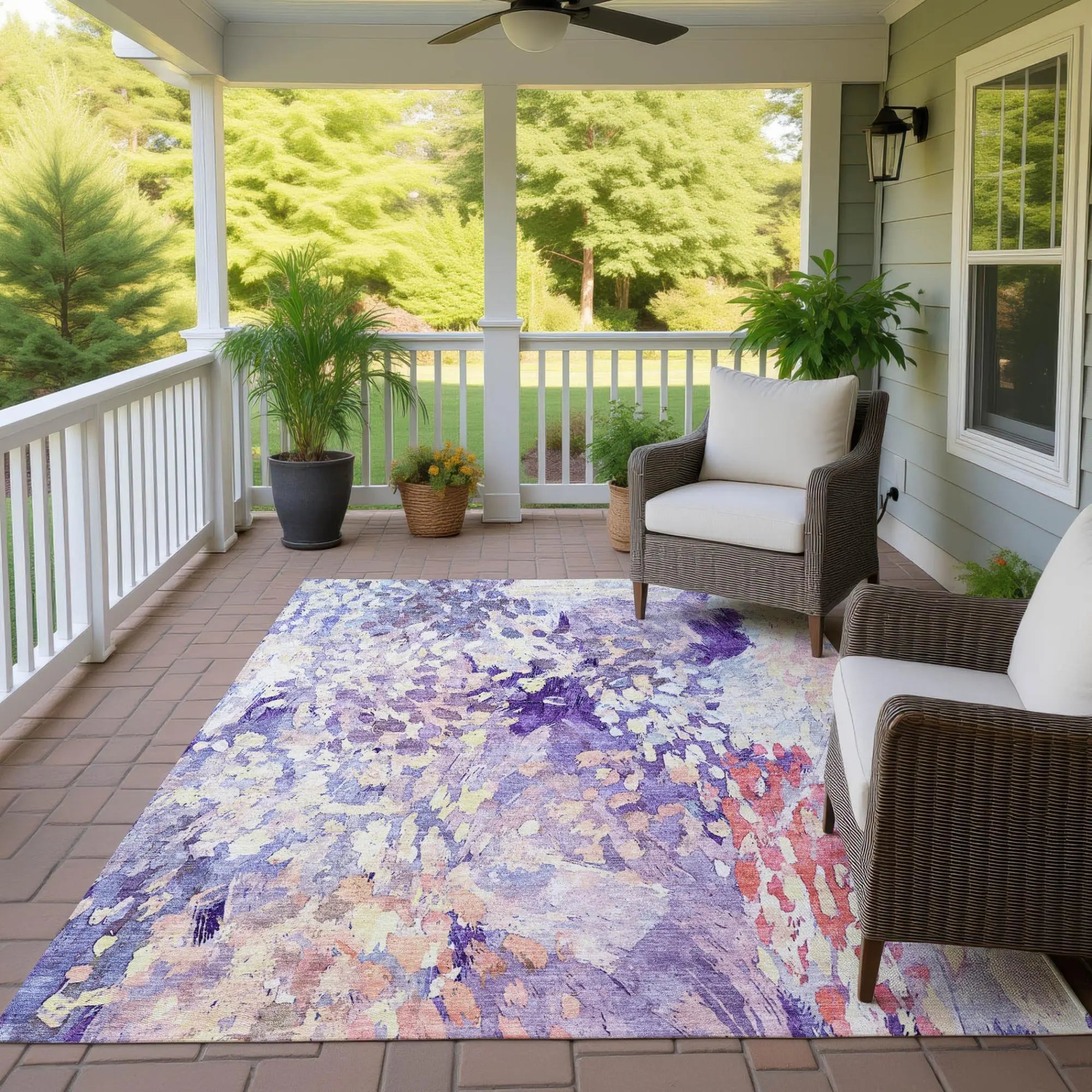 8' X 10' Purple And Lavender Abstract Washable Indoor Outdoor Area Rug Homeroots Outdoor