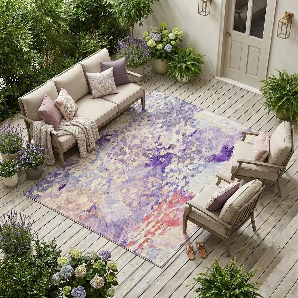 8' X 10' Purple And Lavender Abstract Washable Indoor Outdoor Area Rug Homeroots Outdoor