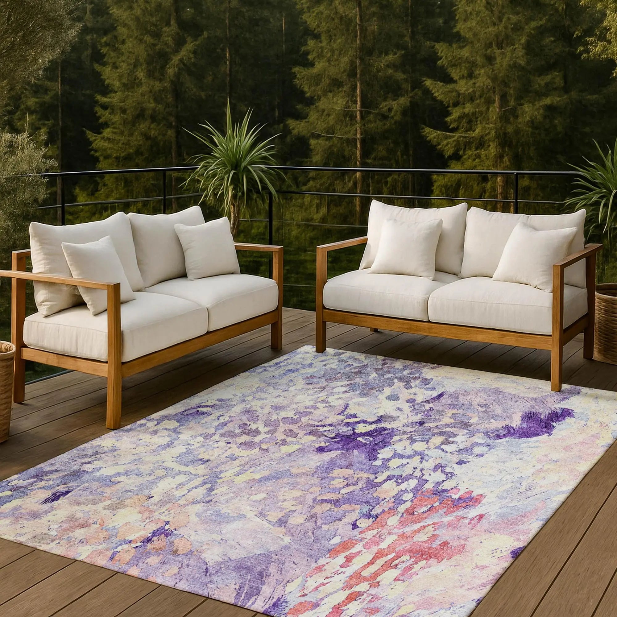 8' X 10' Purple And Lavender Abstract Washable Indoor Outdoor Area Rug Homeroots Outdoor