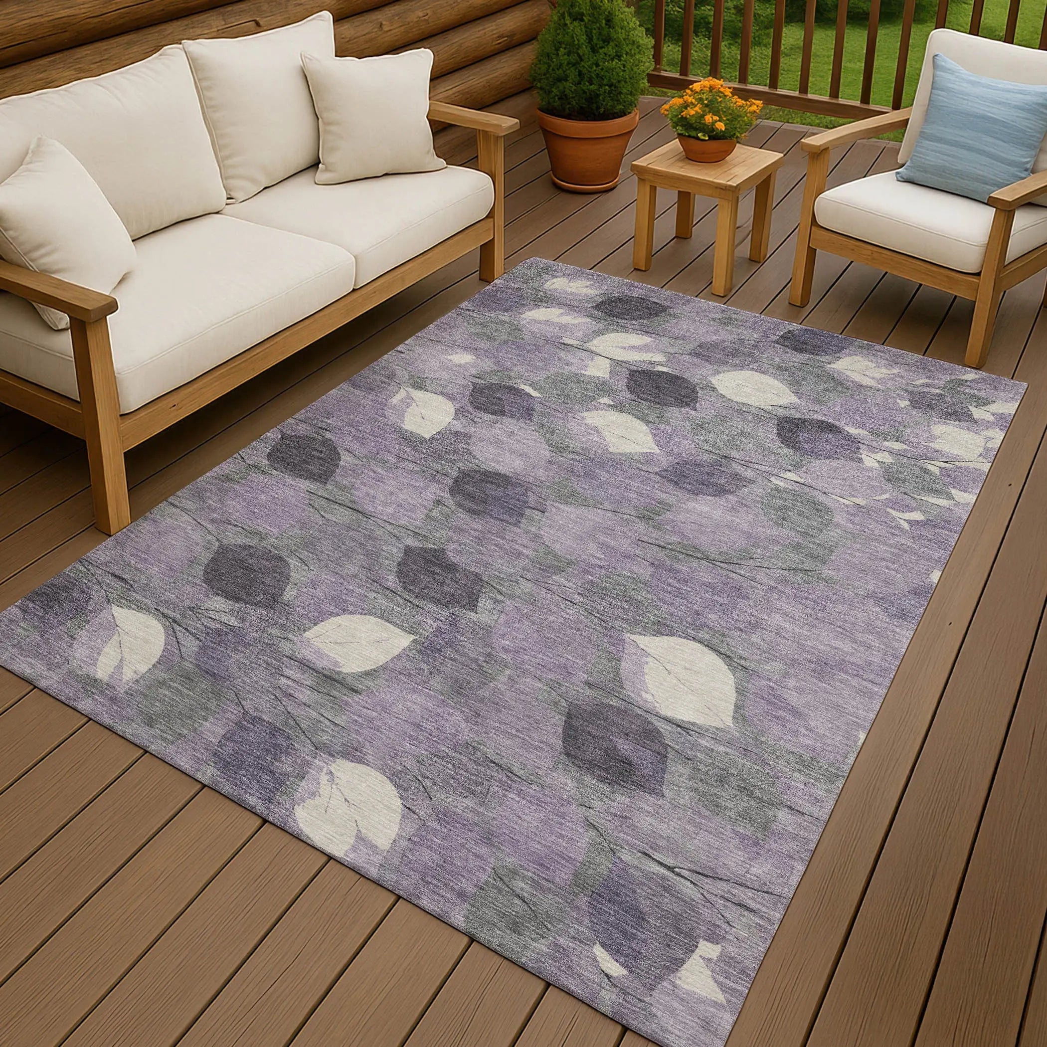 8' X 10' Purple And Lavender Floral Washable Indoor Outdoor Area Rug Homeroots Outdoor