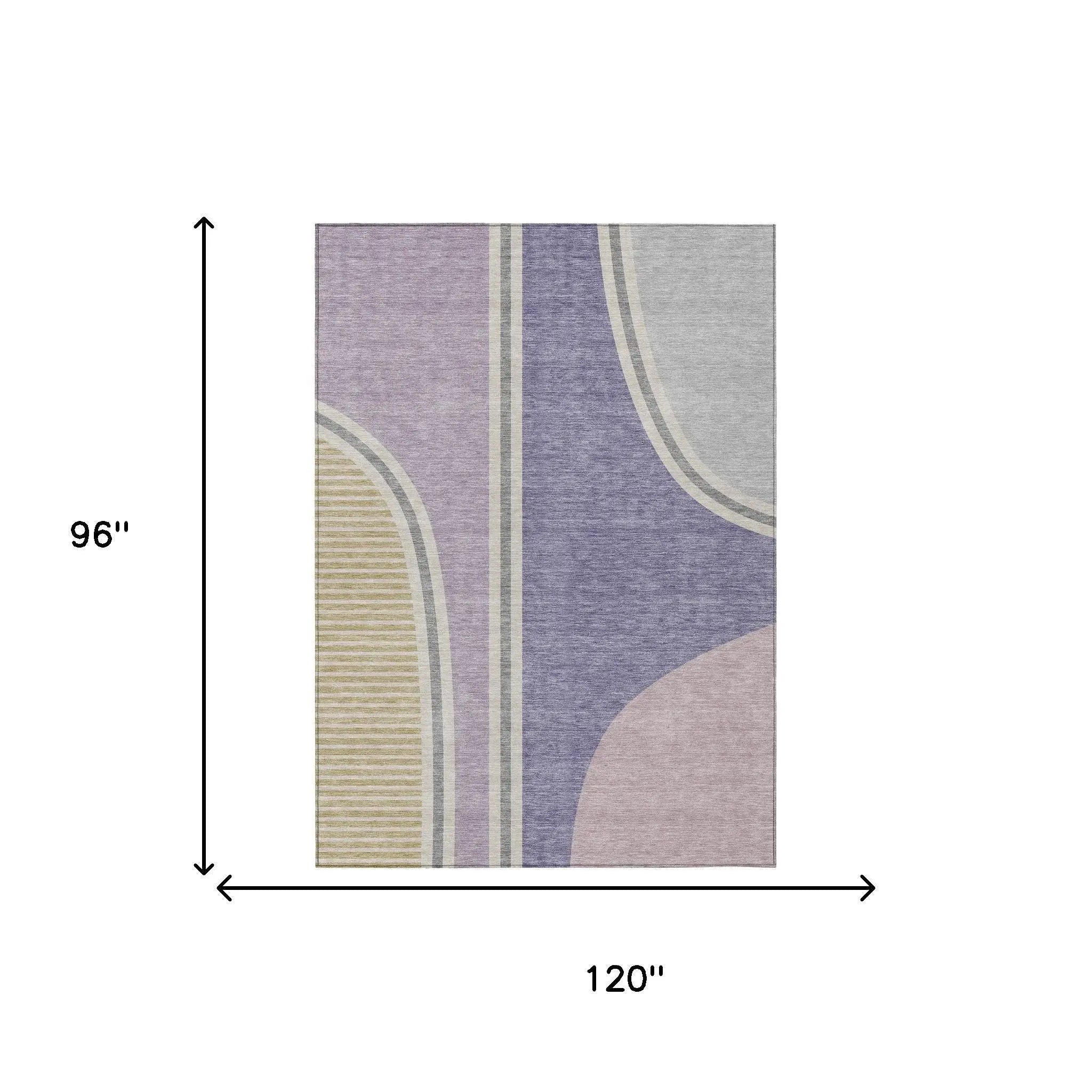 8' X 10' Purple And Lavender Geometric Washable Indoor Outdoor Area Rug Homeroots Outdoor