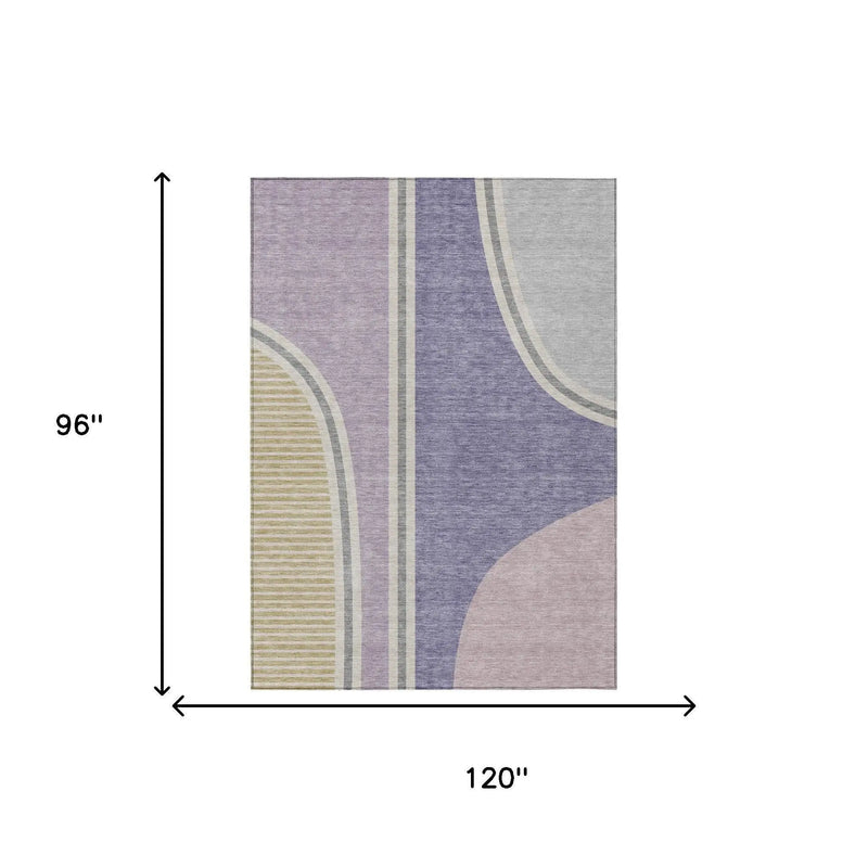8' X 10' Purple And Lavender Geometric Washable Indoor Outdoor Area Rug Homeroots Outdoor
