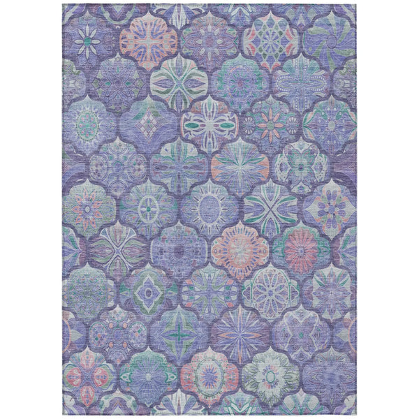 8' X 10' Purple And Lavender Ogee Washable Indoor Outdoor Area Rug Homeroots Outdoor
