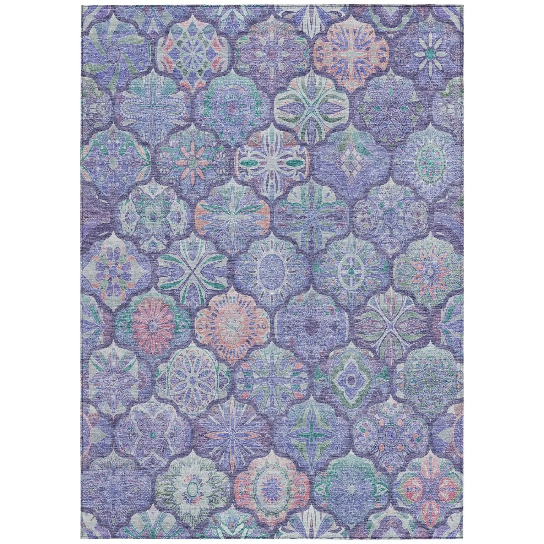8' X 10' Purple And Lavender Ogee Washable Indoor Outdoor Area Rug Homeroots Outdoor