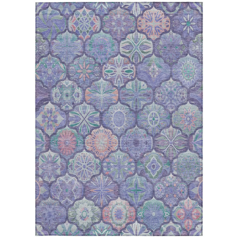 8' X 10' Purple And Lavender Ogee Washable Indoor Outdoor Area Rug Homeroots Outdoor