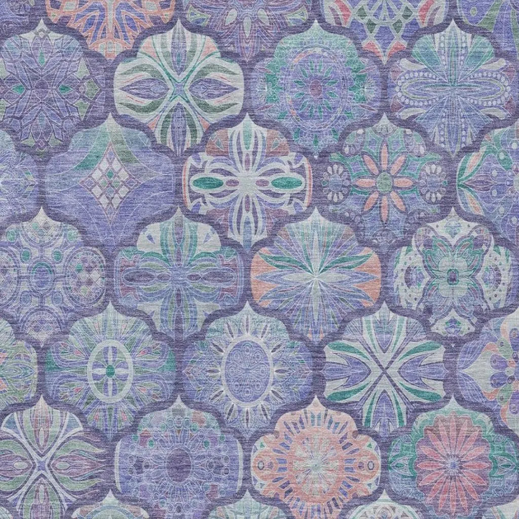 8' X 10' Purple And Lavender Ogee Washable Indoor Outdoor Area Rug Homeroots Outdoor