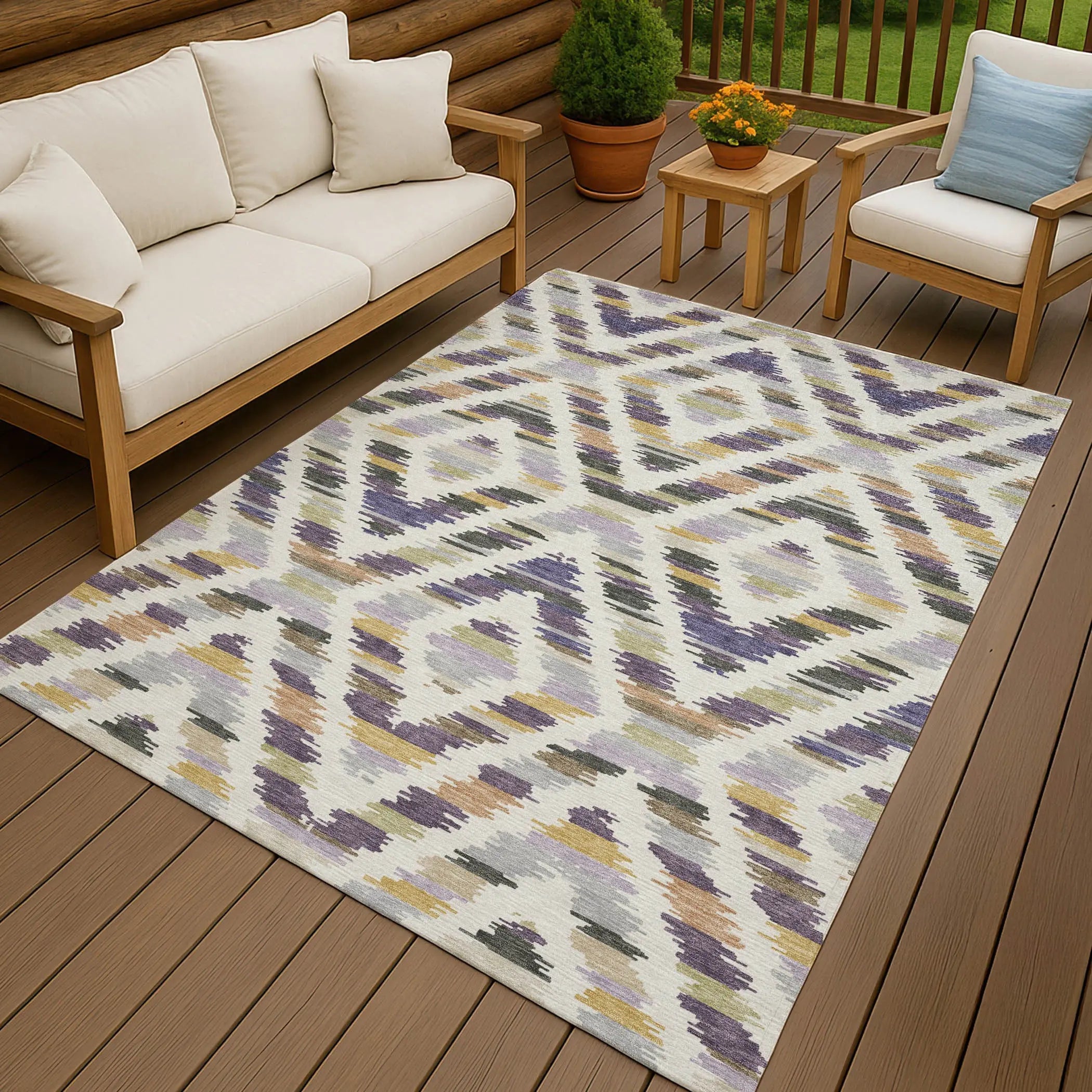 8' X 10' Purple And Lavender Tribal Washable Indoor Outdoor Area Rug Homeroots Outdoor