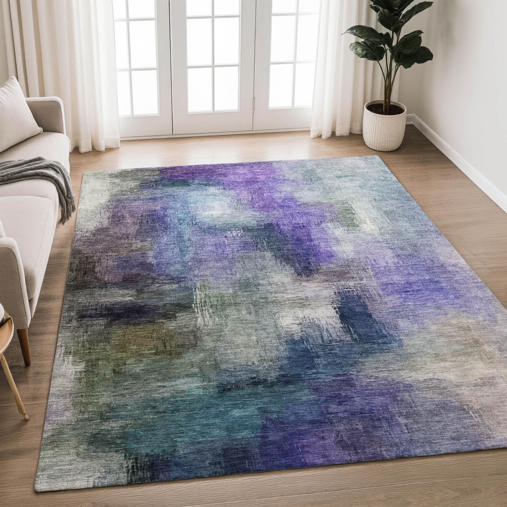 8' X 10' Purple And Pewter Abstract Washable Indoor Outdoor Area Rug Homeroots Outdoor
