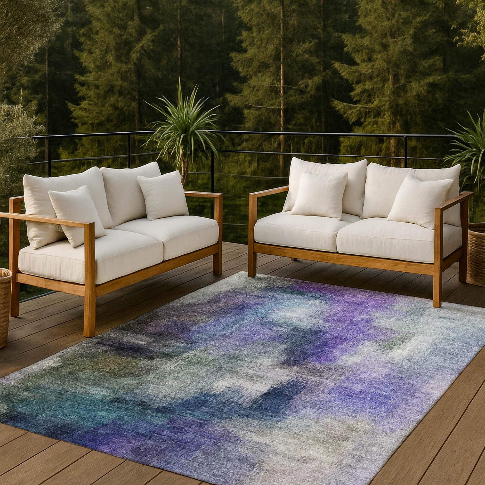 8' X 10' Purple And Pewter Abstract Washable Indoor Outdoor Area Rug Homeroots Outdoor