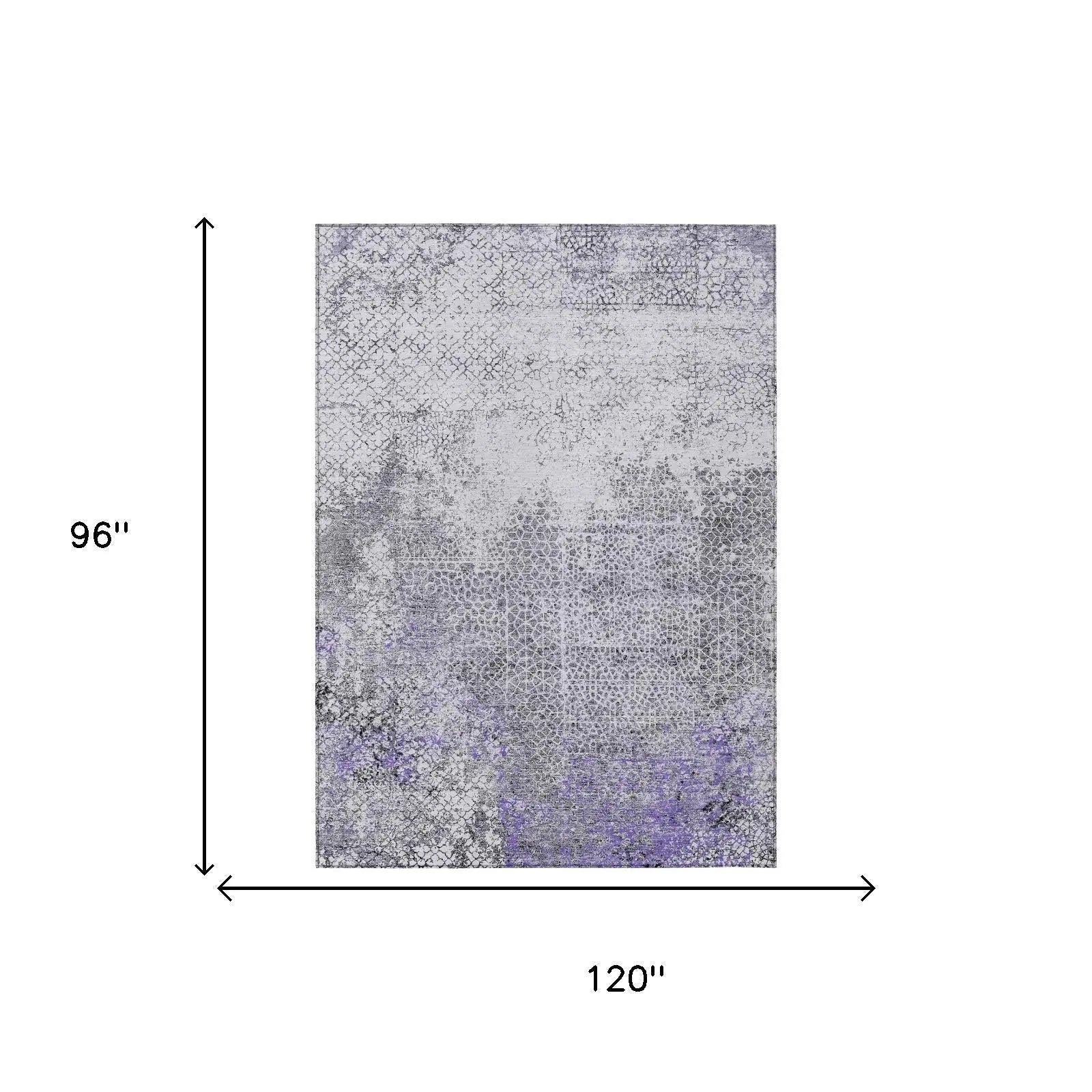 8' X 10' Purple And Pewter Abstract Washable Indoor Outdoor Area Rug Homeroots Outdoor