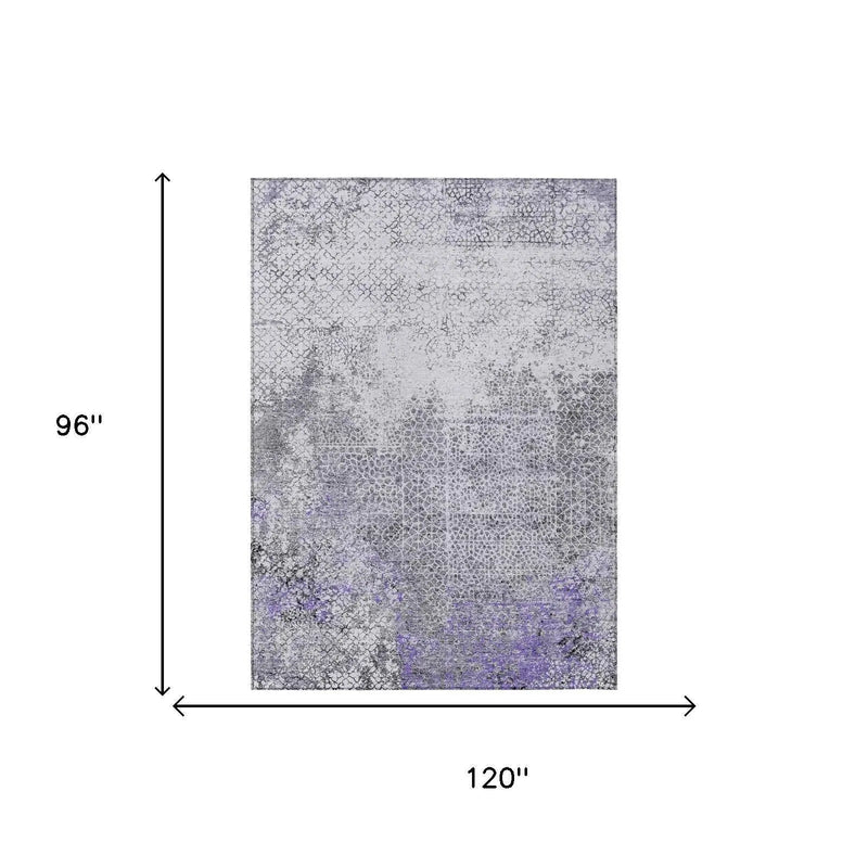 8' X 10' Purple And Pewter Abstract Washable Indoor Outdoor Area Rug Homeroots Outdoor