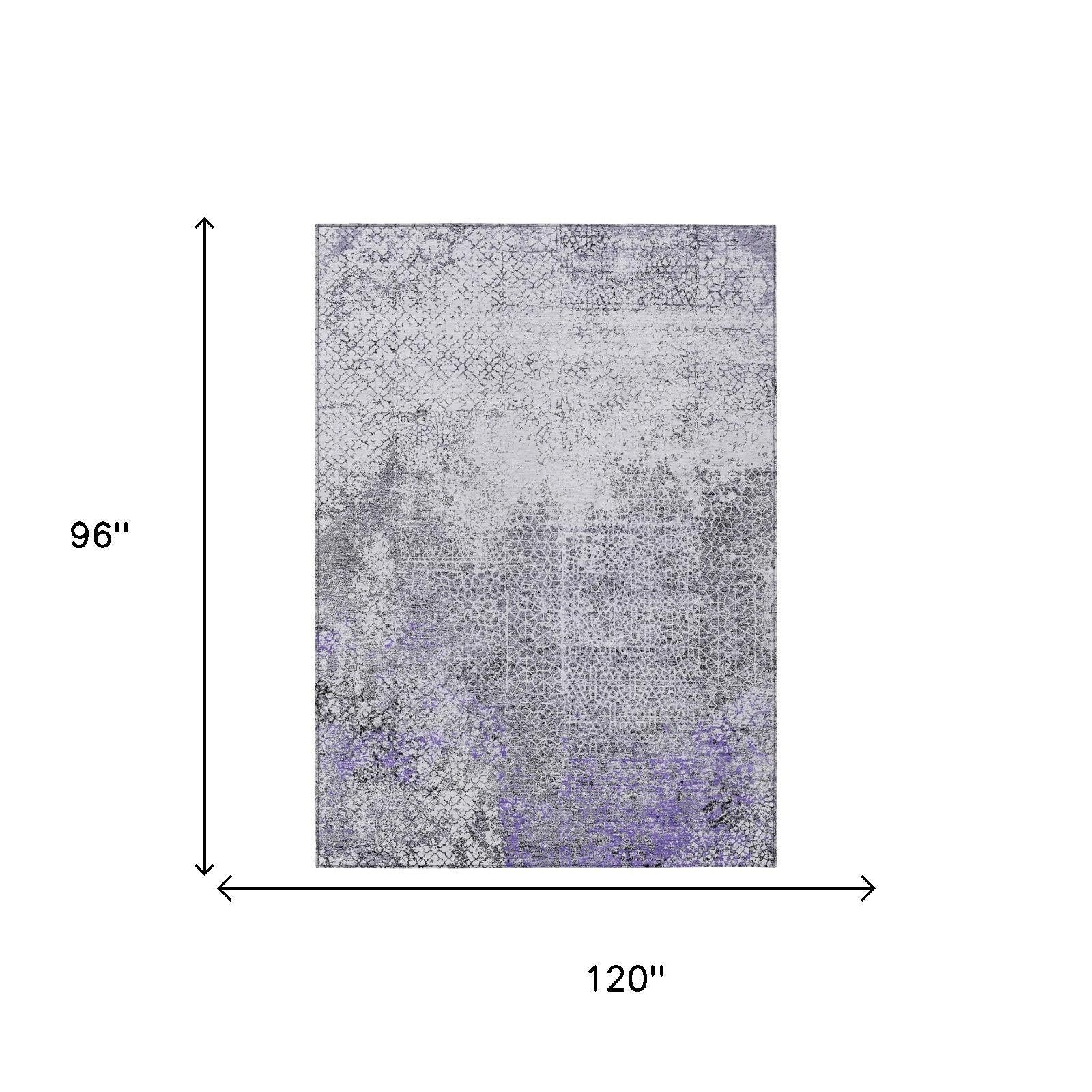 8' X 10' Purple And Pewter Abstract Washable Indoor Outdoor Area Rug Homeroots Outdoor