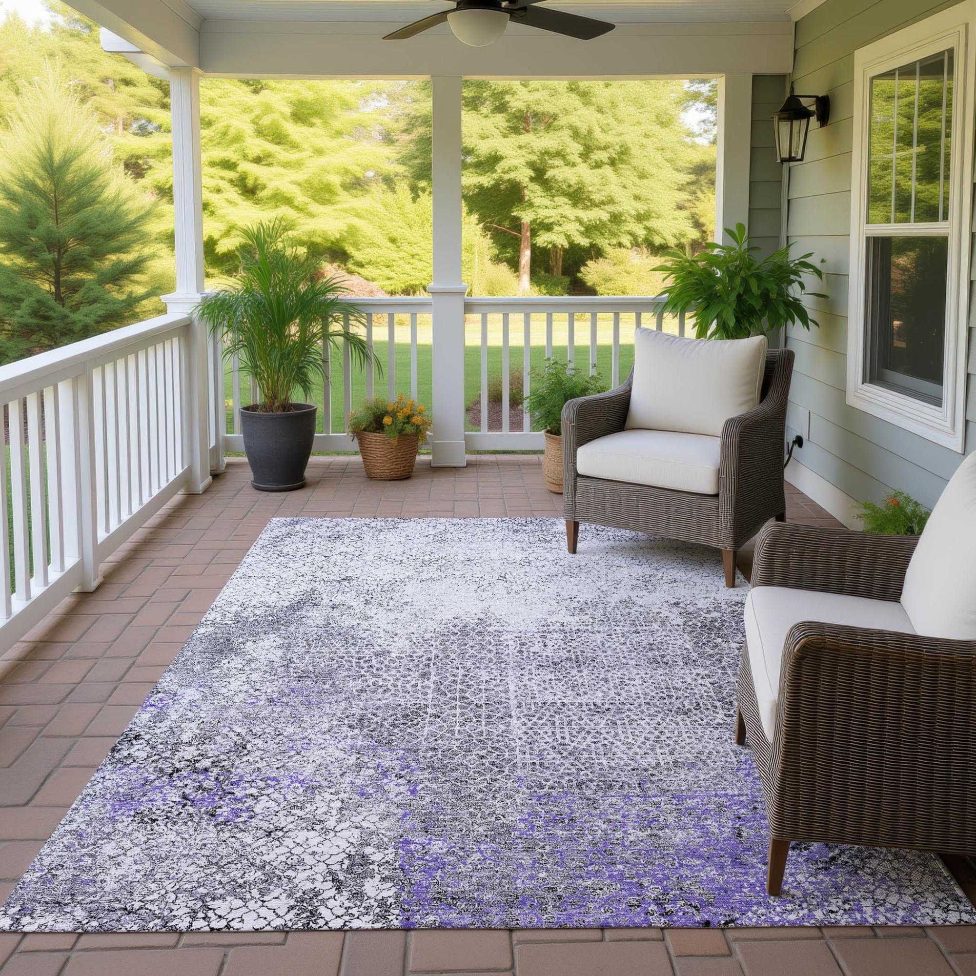 8' X 10' Purple And Pewter Abstract Washable Indoor Outdoor Area Rug Homeroots Outdoor