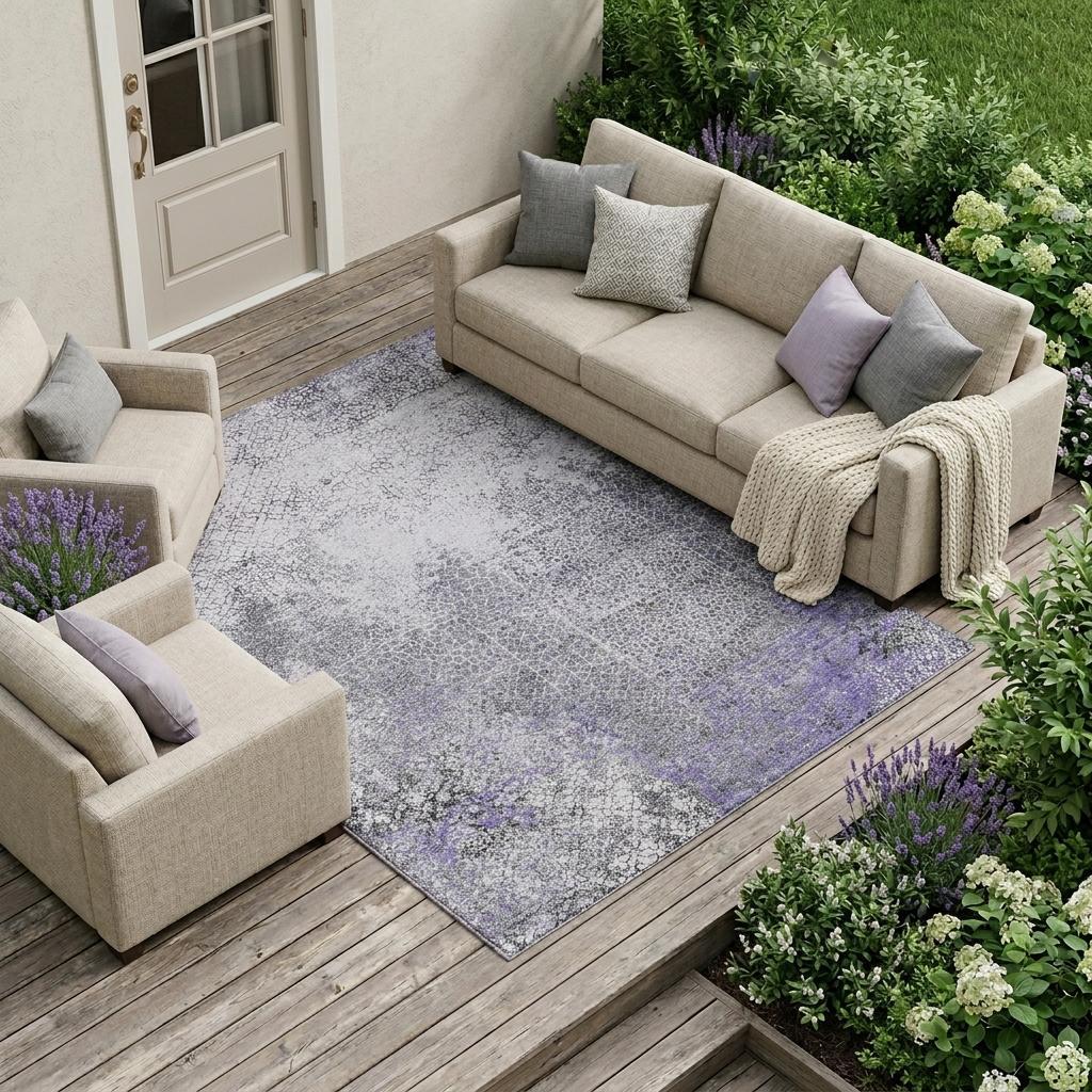 8' X 10' Purple And Pewter Abstract Washable Indoor Outdoor Area Rug Homeroots Outdoor