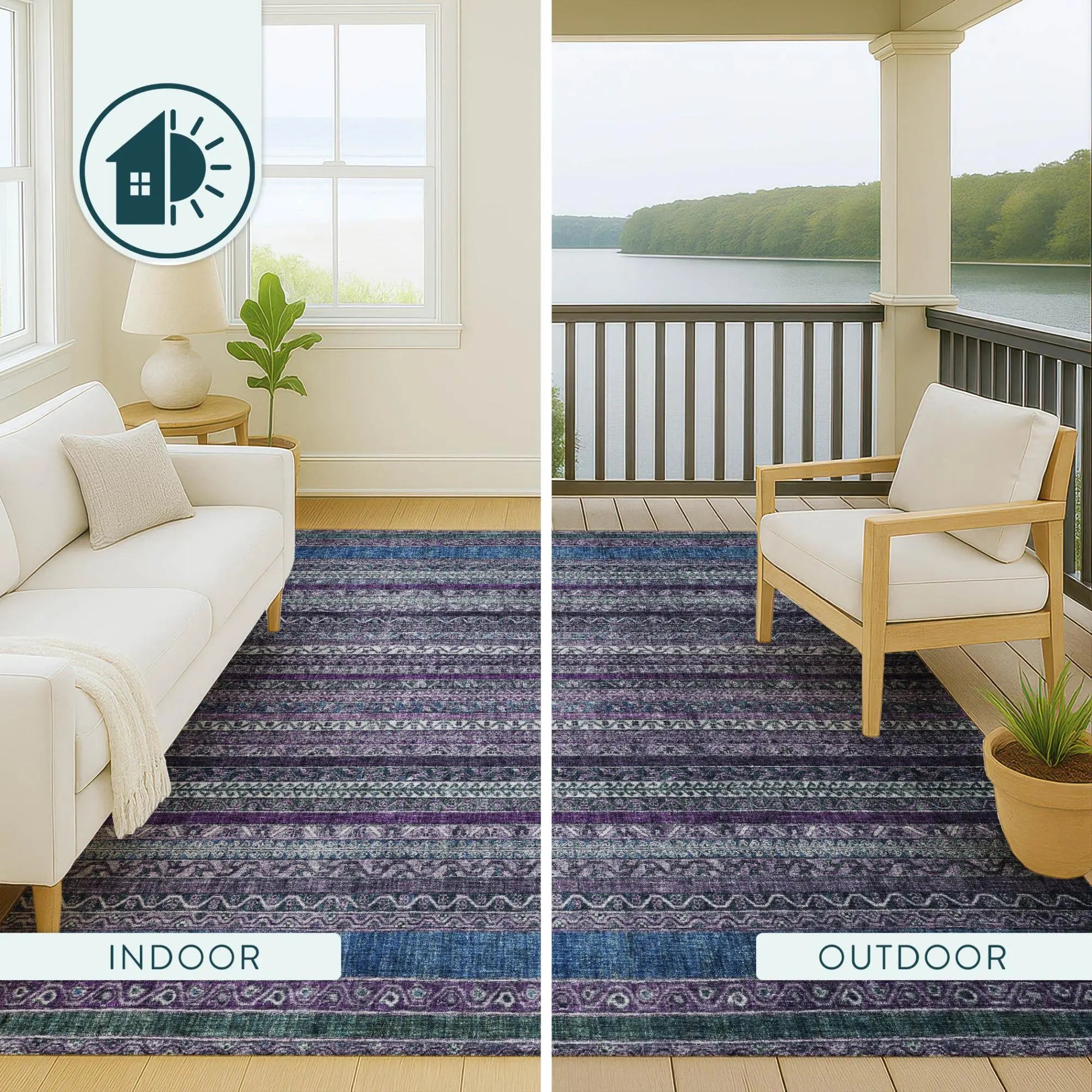 8' X 10' Purple And Plum Striped Washable Indoor Outdoor Area Rug Homeroots Outdoor