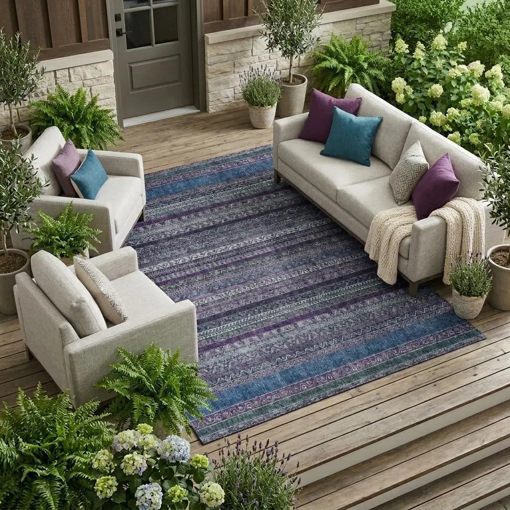8' X 10' Purple And Plum Striped Washable Indoor Outdoor Area Rug Homeroots Outdoor
