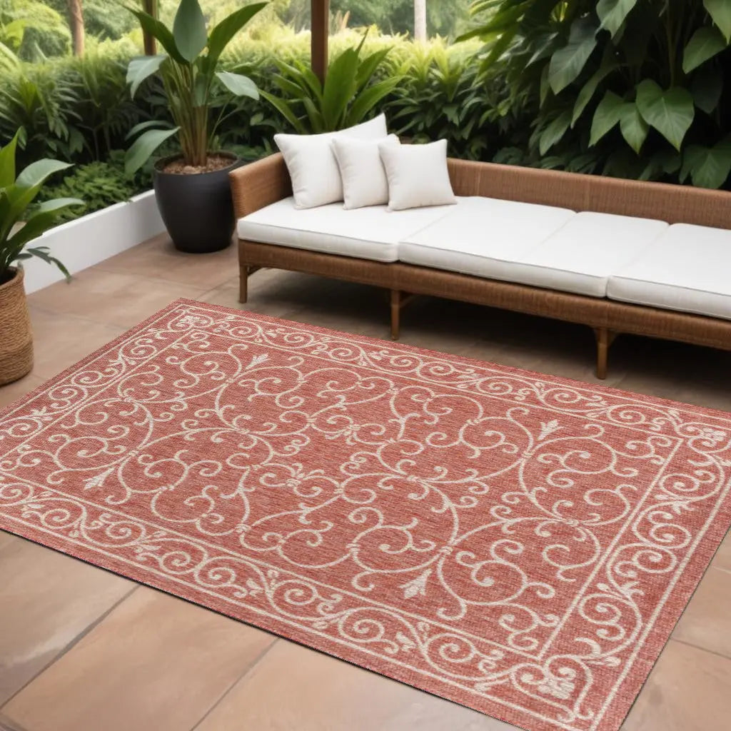 8' X 10' Red And Beige Medallion Indoor Outdoor Area Rug Homeroots Outdoor