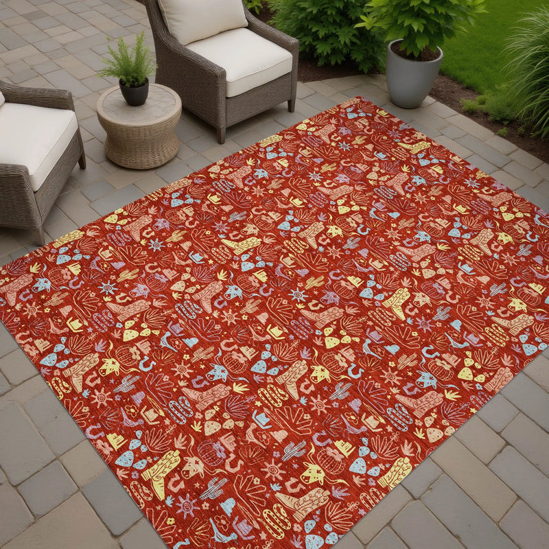 8' X 10' Red And Coral Stars Washable Indoor Outdoor Area Rug Homeroots Outdoor