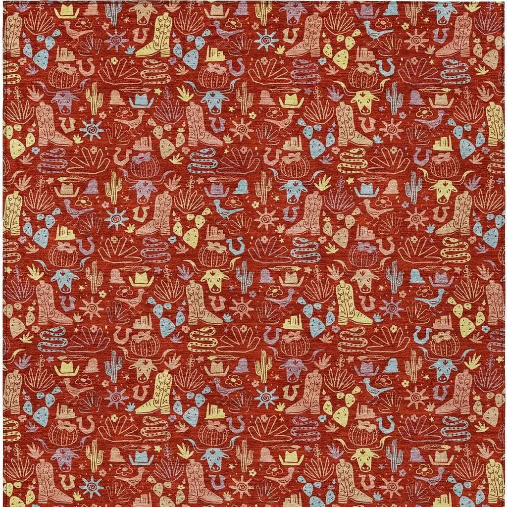 8' X 10' Red And Coral Stars Washable Indoor Outdoor Area Rug Homeroots Outdoor