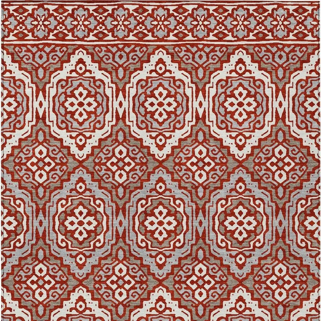 8' X 10' Red And Denim Blue Tribal Washable Indoor Outdoor Area Rug Homeroots Outdoor