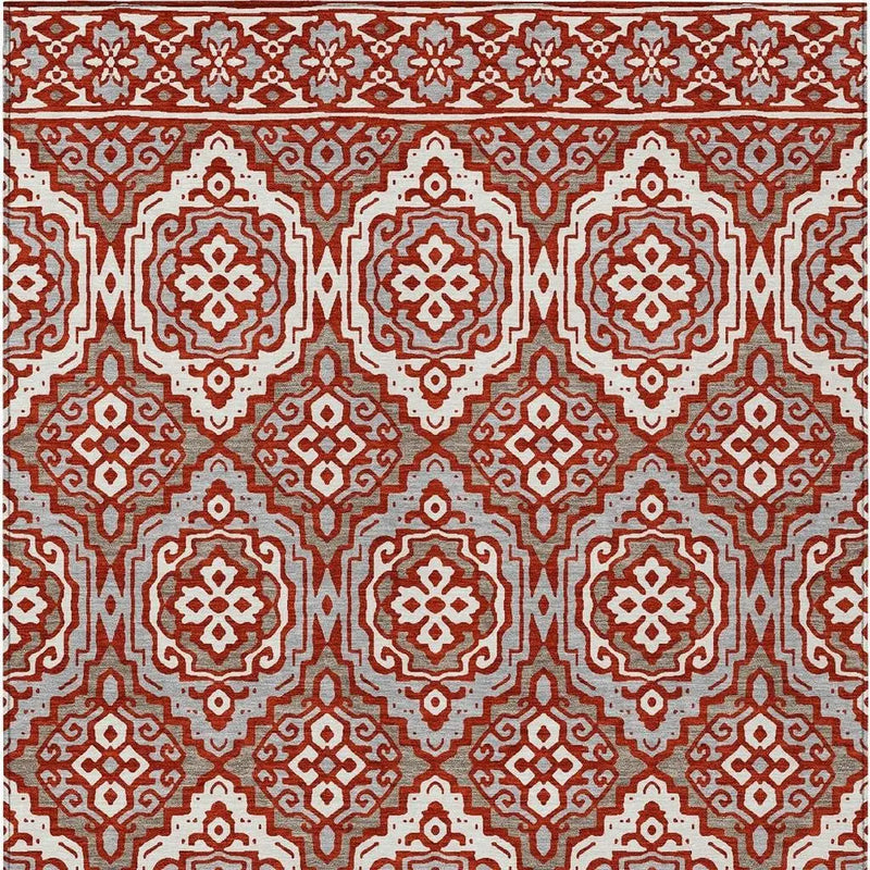 8' X 10' Red And Denim Blue Tribal Washable Indoor Outdoor Area Rug Homeroots Outdoor