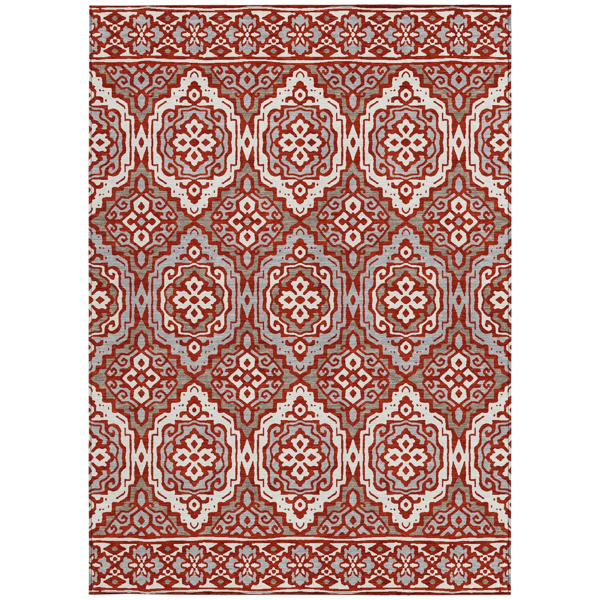 8' X 10' Red And Denim Blue Tribal Washable Indoor Outdoor Area Rug Homeroots Outdoor