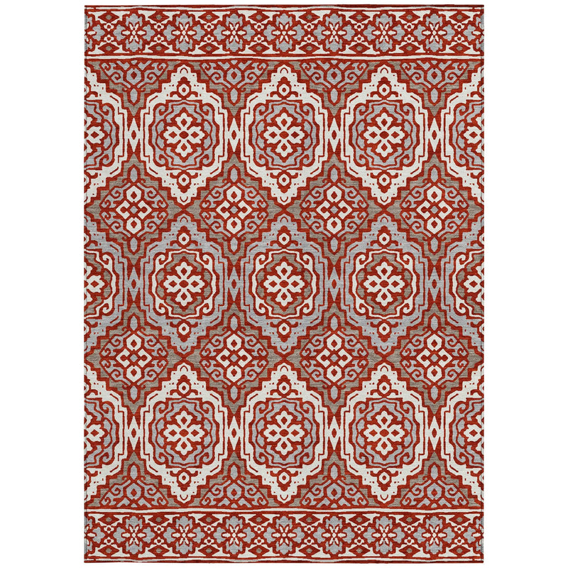 8' X 10' Red And Denim Blue Tribal Washable Indoor Outdoor Area Rug Homeroots Outdoor