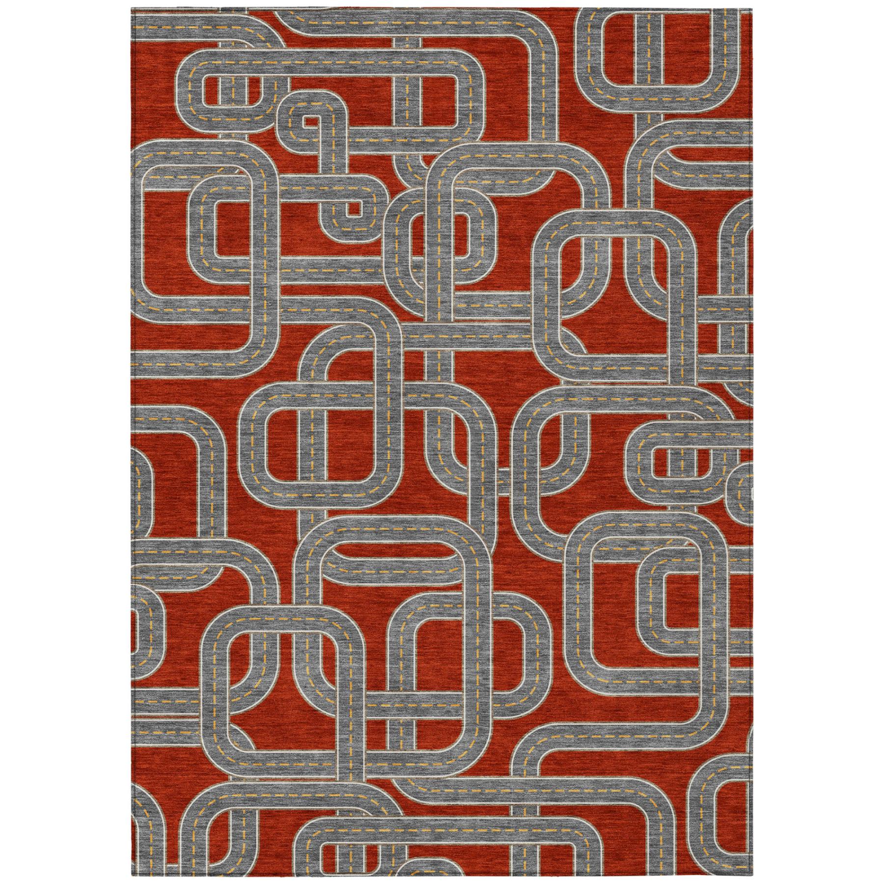 8' X 10' Red And Gray Geometric Washable Indoor Outdoor Area Rug Homeroots Outdoor