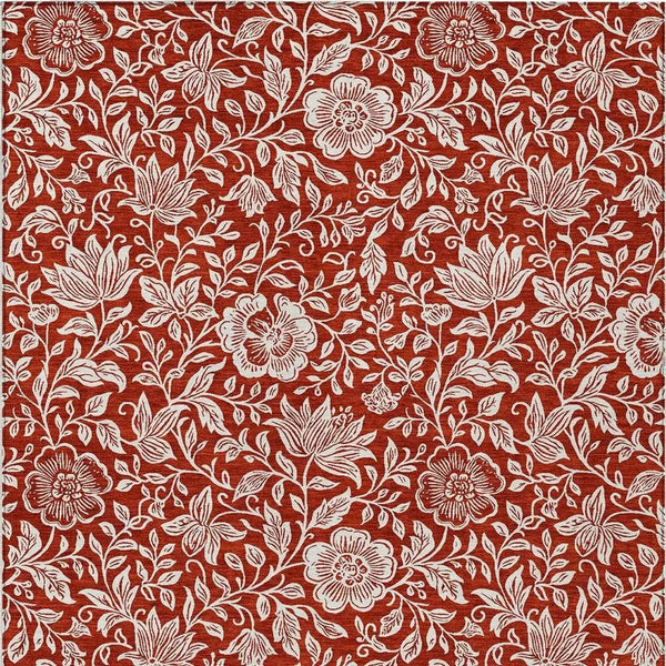 8' X 10' Red And Ivory Floral Washable Indoor Outdoor Area Rug Homeroots Outdoor