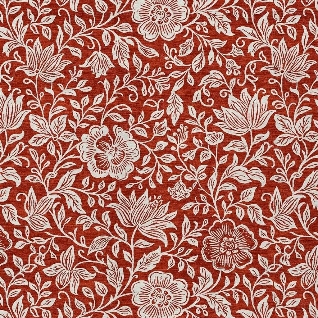 8' X 10' Red And Ivory Floral Washable Indoor Outdoor Area Rug Homeroots Outdoor