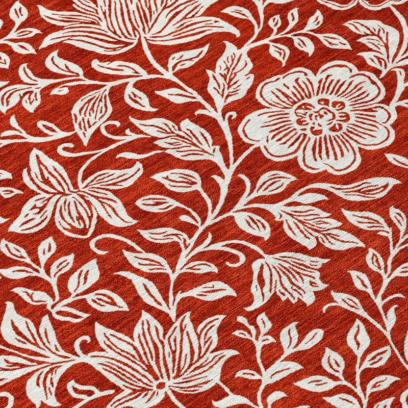 8' X 10' Red And Ivory Floral Washable Indoor Outdoor Area Rug Homeroots Outdoor