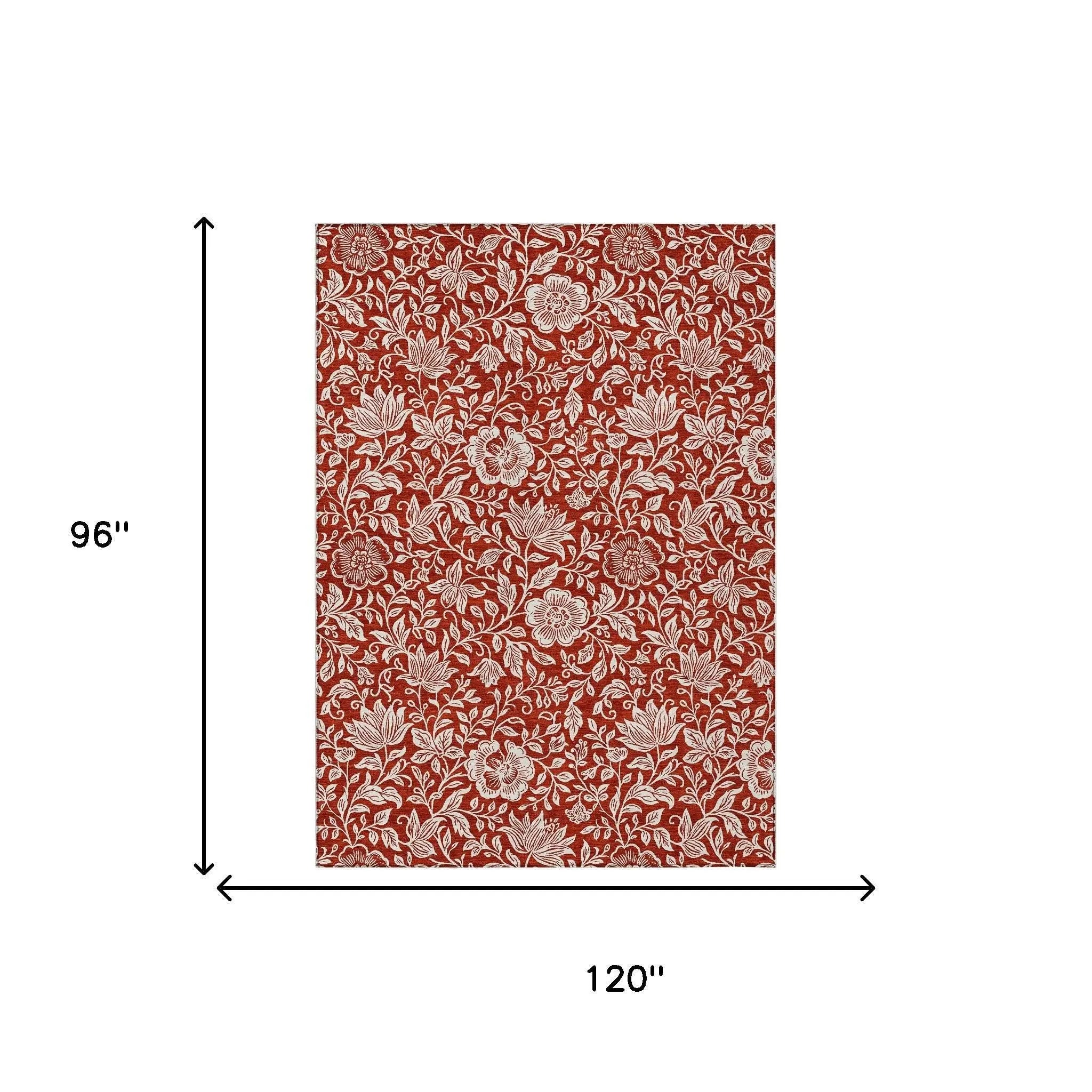 8' X 10' Red And Ivory Floral Washable Indoor Outdoor Area Rug Homeroots Outdoor