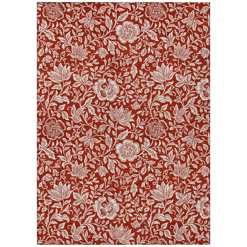 8' X 10' Red And Ivory Floral Washable Indoor Outdoor Area Rug Homeroots Outdoor