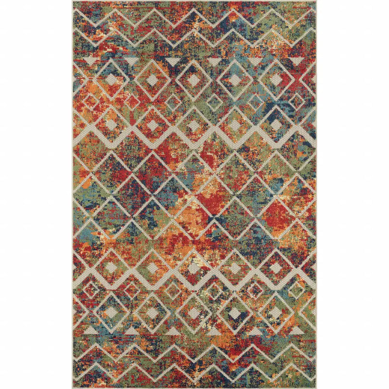 8' X 10' Red And Ivory Geometric Non Skid Indoor Outdoor Area Rug Homeroots Outdoor