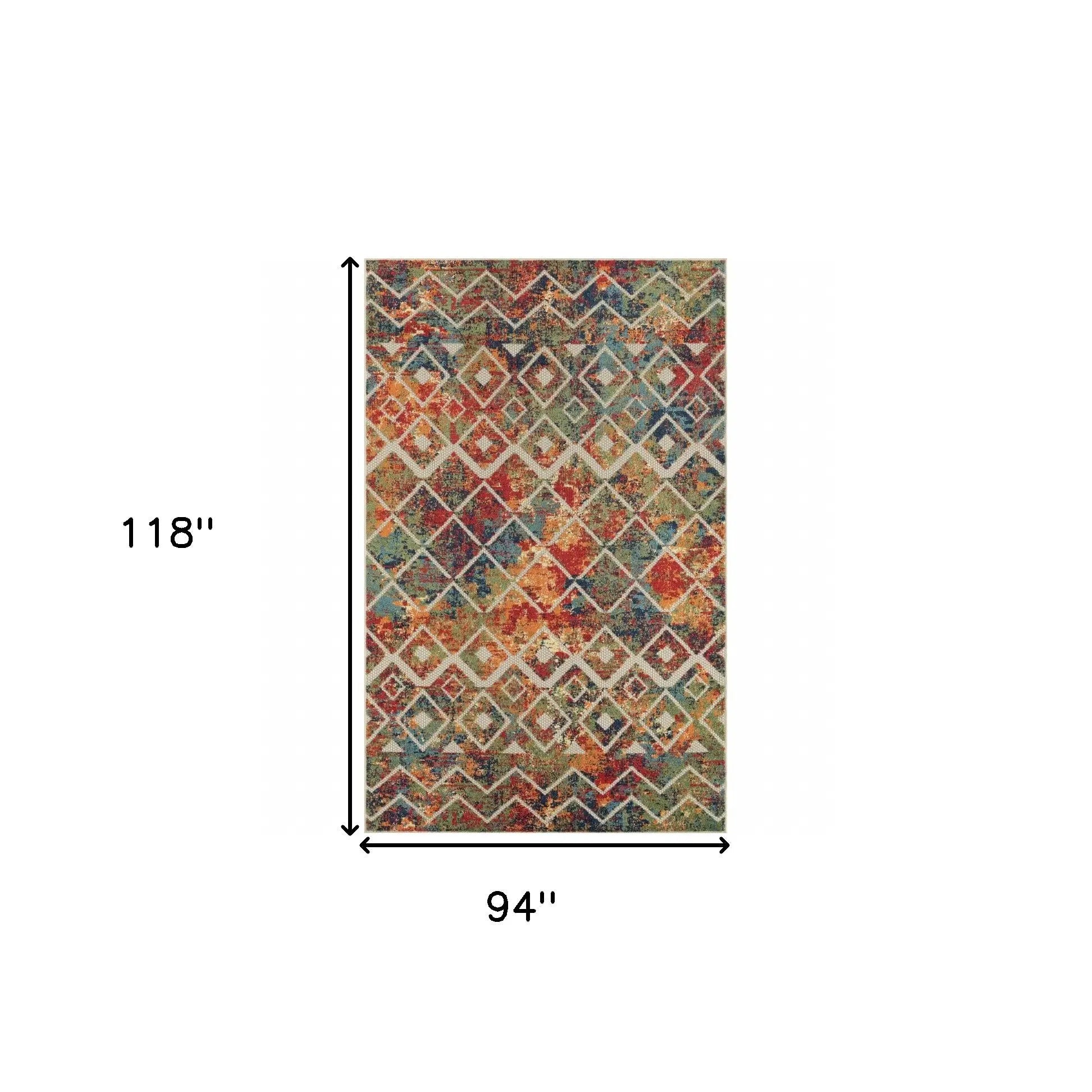 8' X 10' Red And Ivory Geometric Non Skid Indoor Outdoor Area Rug Homeroots Outdoor