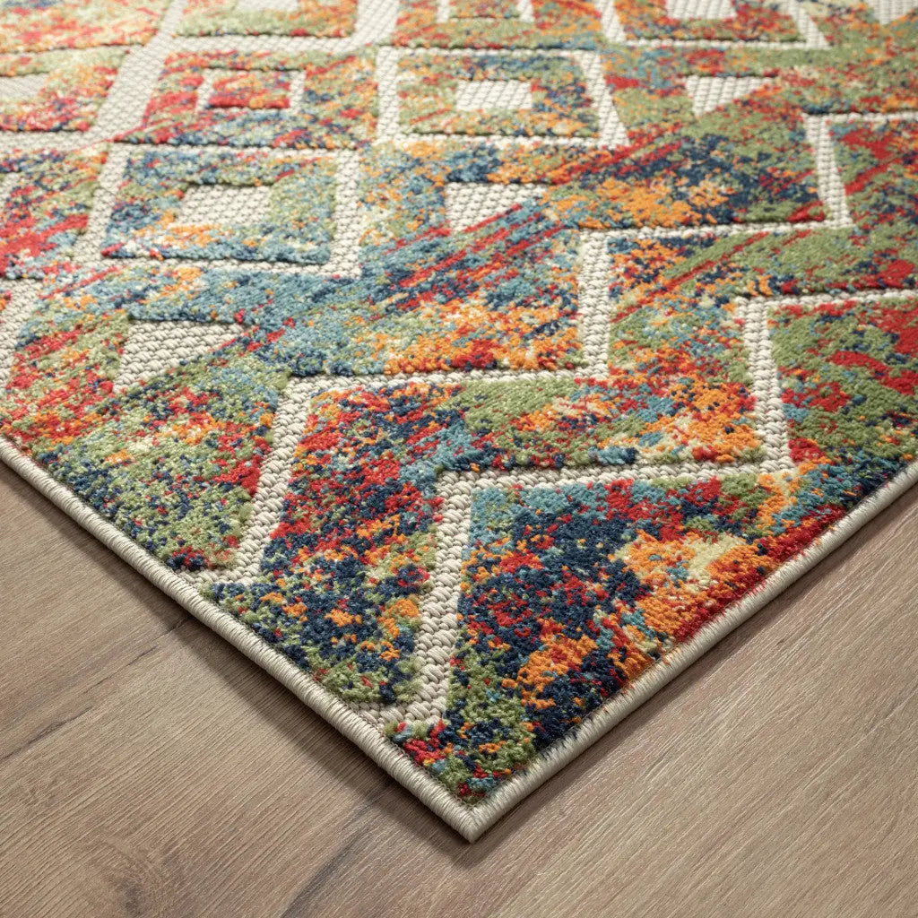 8' X 10' Red And Ivory Geometric Non Skid Indoor Outdoor Area Rug Homeroots Outdoor