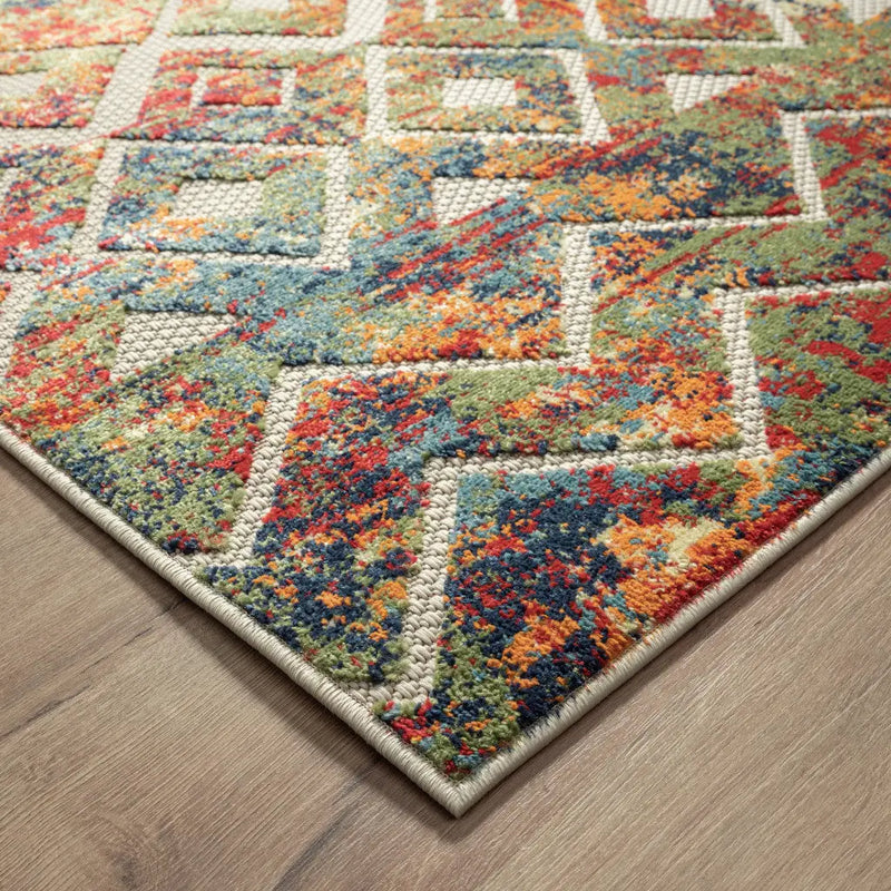 8' X 10' Red And Ivory Geometric Non Skid Indoor Outdoor Area Rug Homeroots Outdoor
