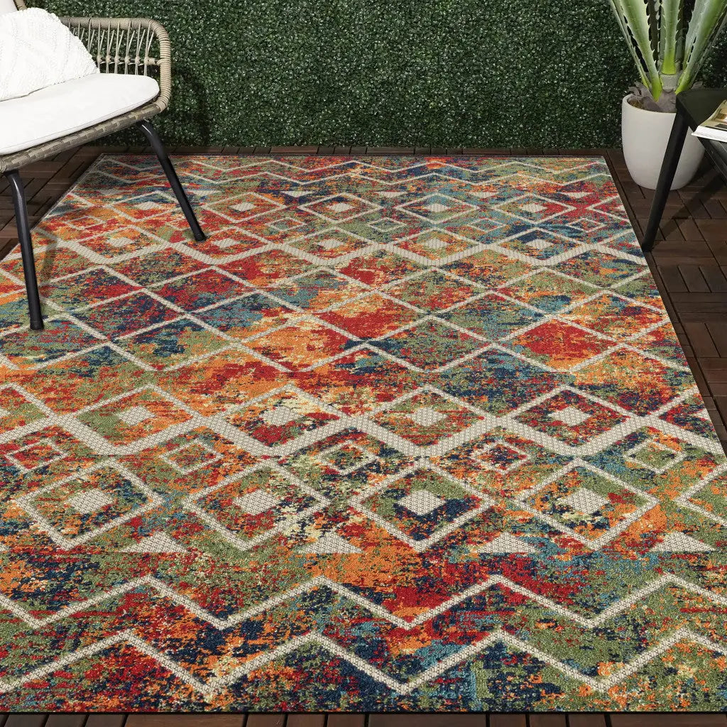 8' X 10' Red And Ivory Geometric Non Skid Indoor Outdoor Area Rug Homeroots Outdoor