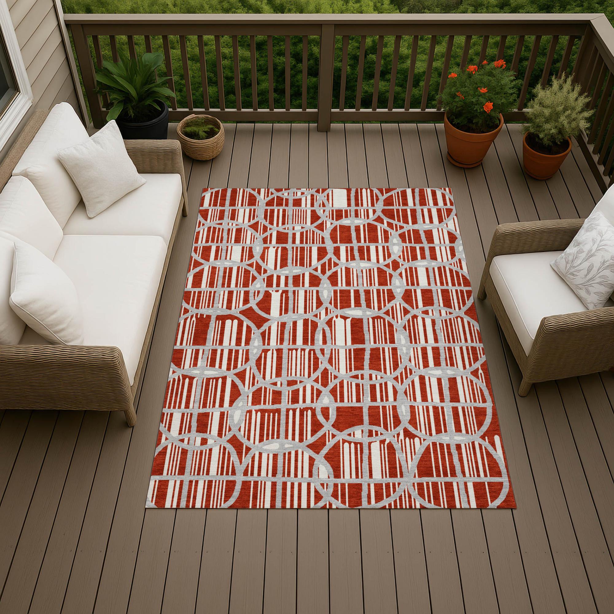 8' X 10' Red And Ivory Geometric Washable Indoor Outdoor Area Rug Homeroots Outdoor