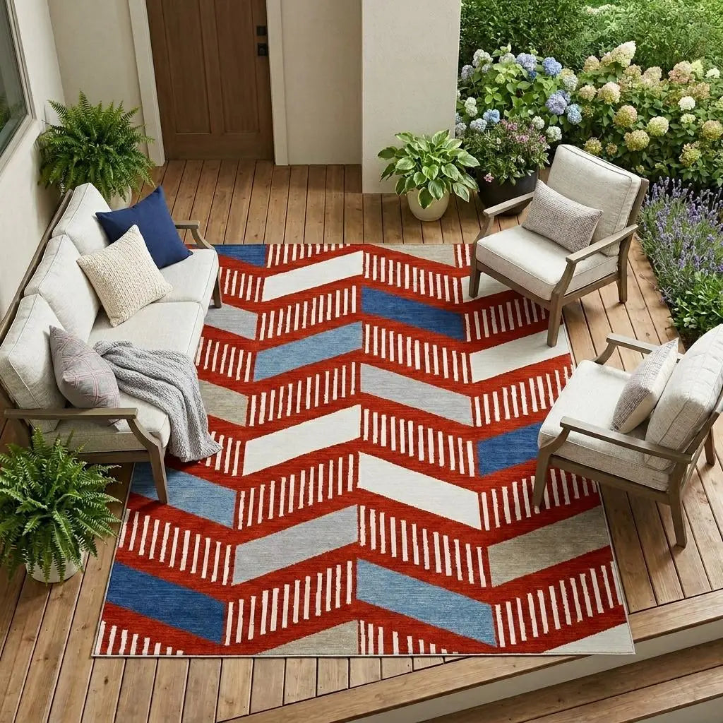 8' X 10' Red And Ivory Geometric Washable Indoor Outdoor Area Rug Homeroots Outdoor