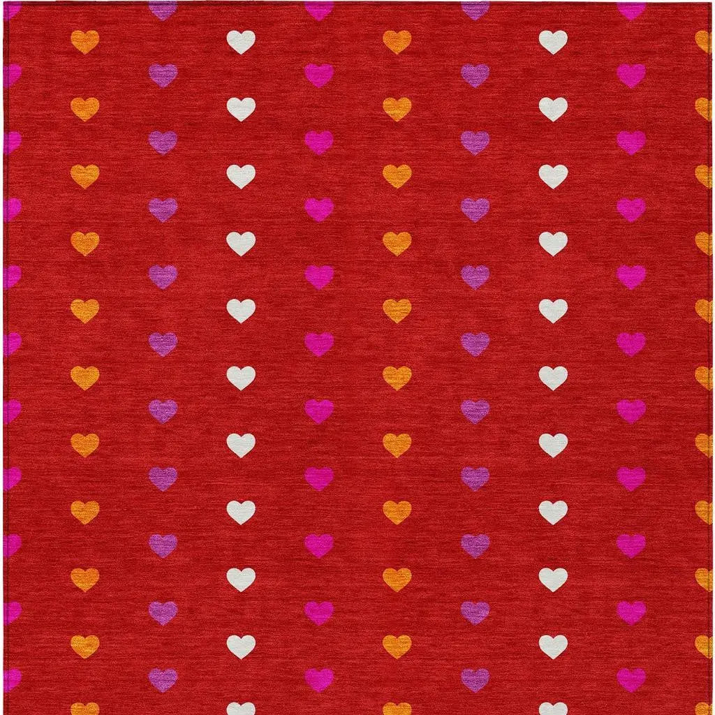 8' X 10' Red And Ivory Geometric Washable Indoor Outdoor Area Rug Homeroots Outdoor