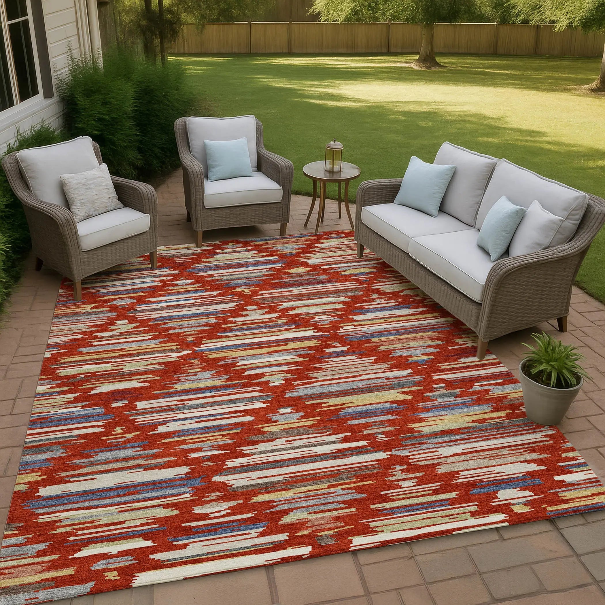 8' X 10' Red And Ivory Southwestern Washable Indoor Outdoor Area Rug Homeroots Outdoor
