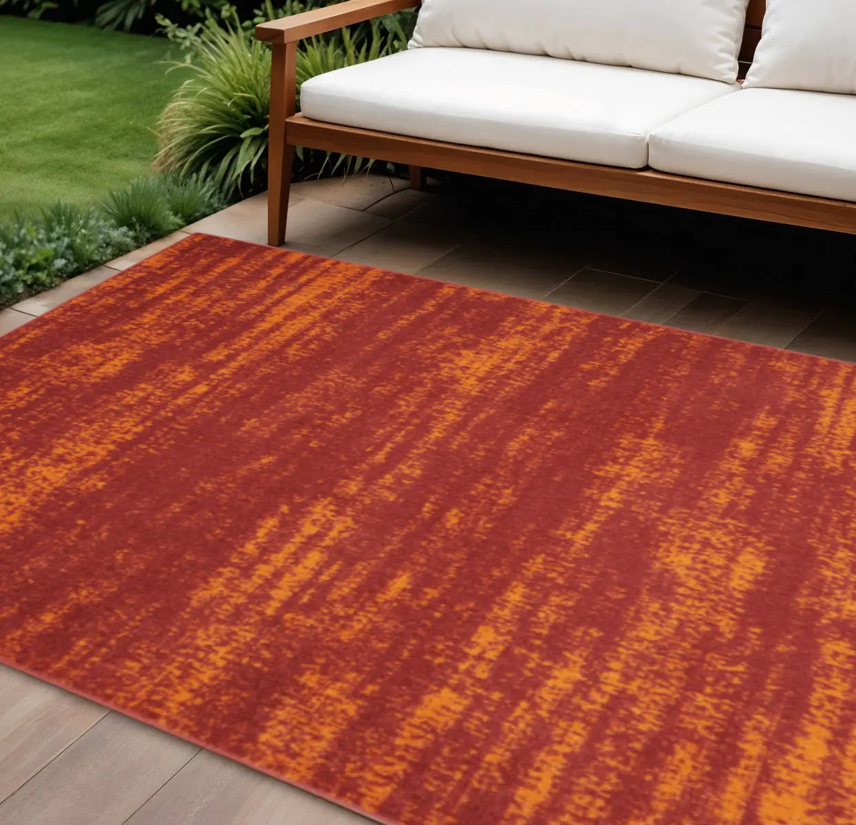 8' X 10' Red And Orange Abstract Indoor Outdoor Area Rug Homeroots Outdoor