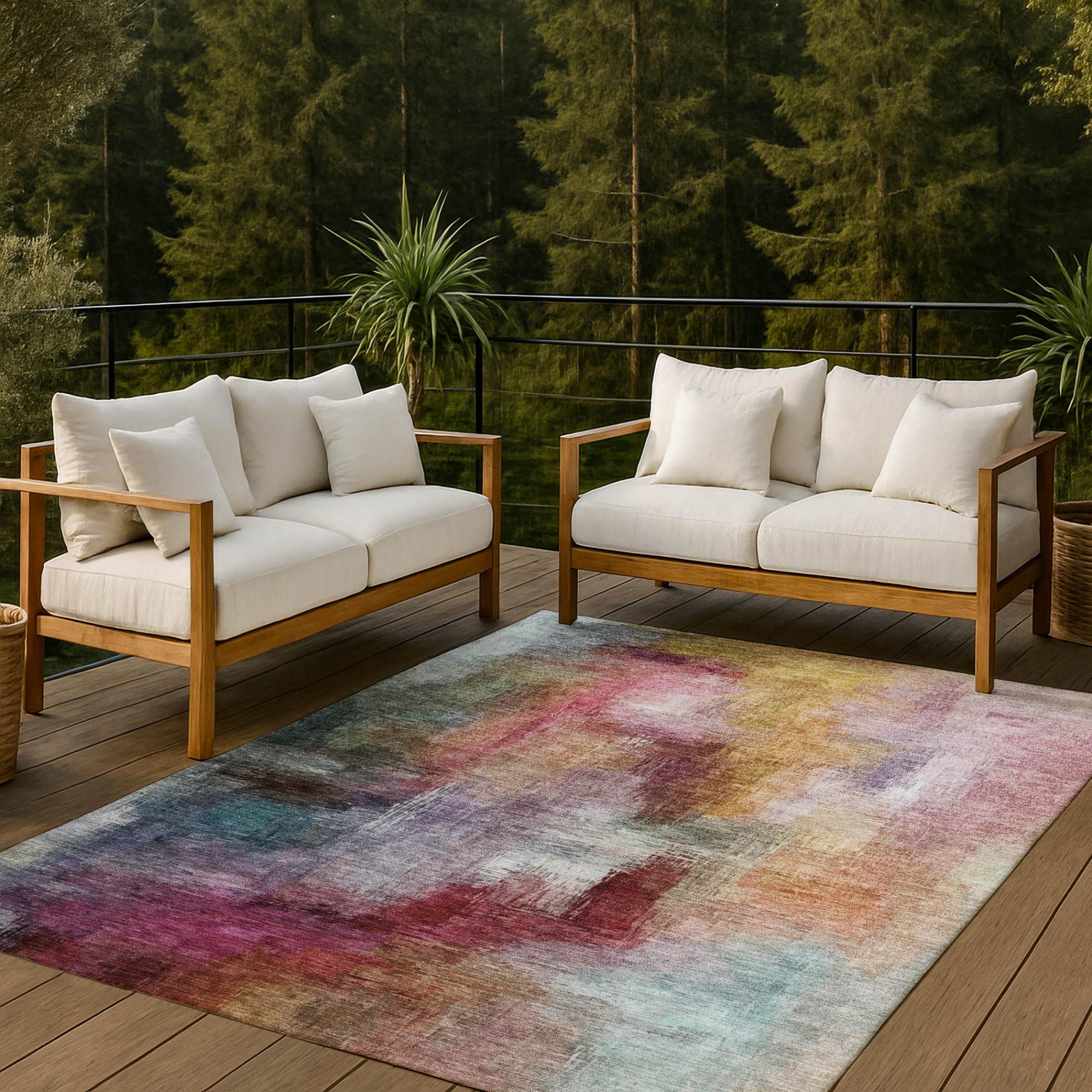 8' X 10' Red And Plum Abstract Washable Indoor Outdoor Area Rug Homeroots Outdoor