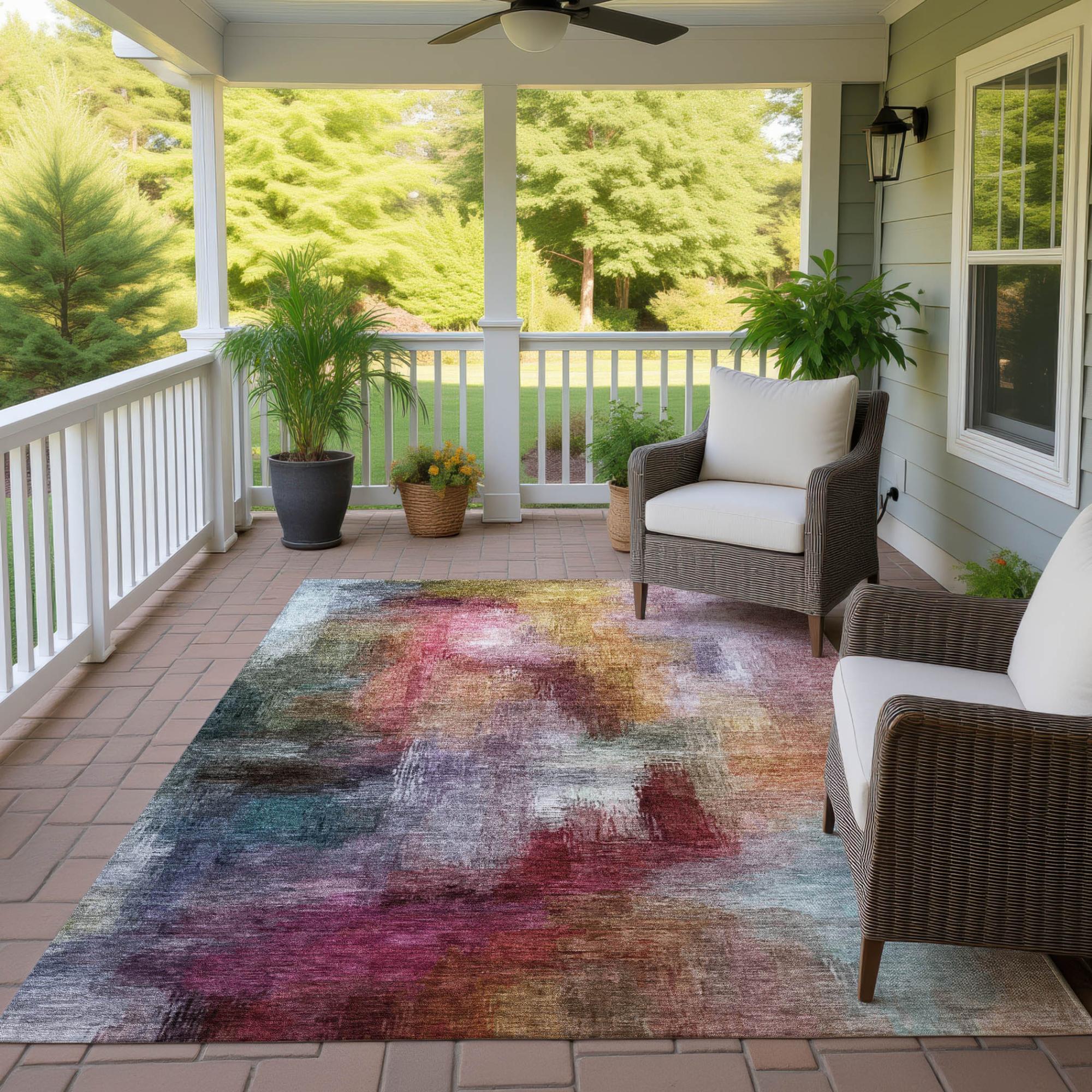 8' X 10' Red And Plum Abstract Washable Indoor Outdoor Area Rug Homeroots Outdoor