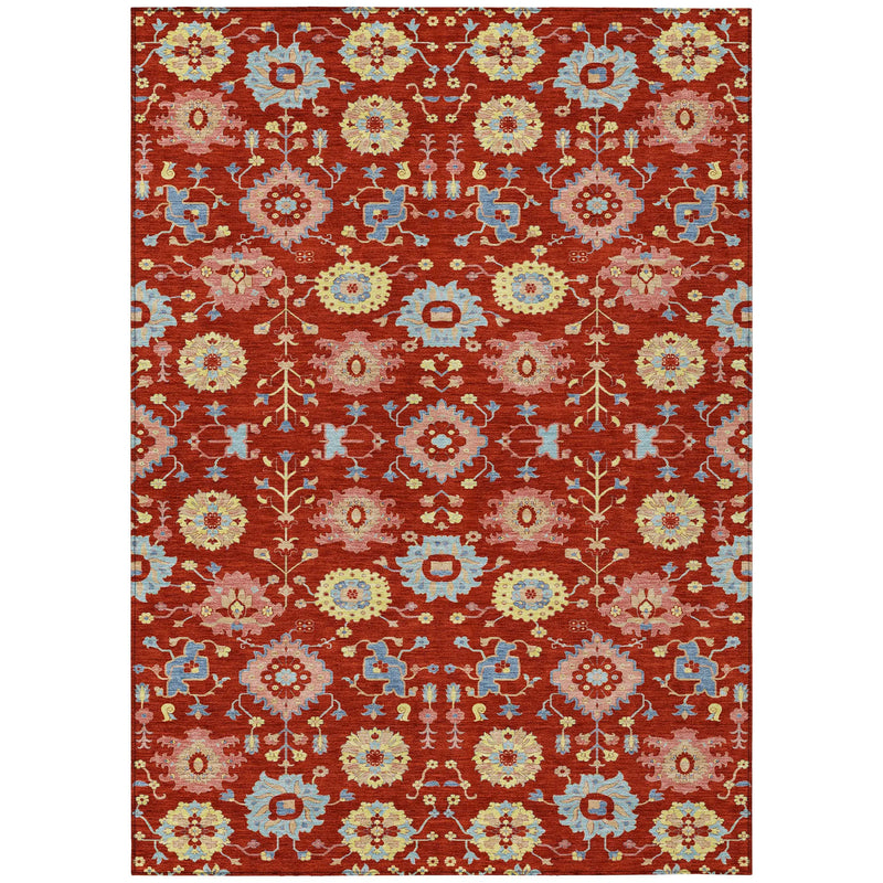 8' X 10' Red And Rust Geometric Washable Indoor Outdoor Area Rug Homeroots Outdoor