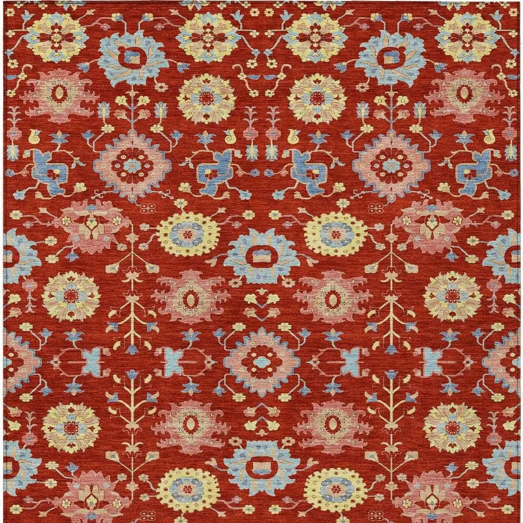 8' X 10' Red And Rust Geometric Washable Indoor Outdoor Area Rug Homeroots Outdoor